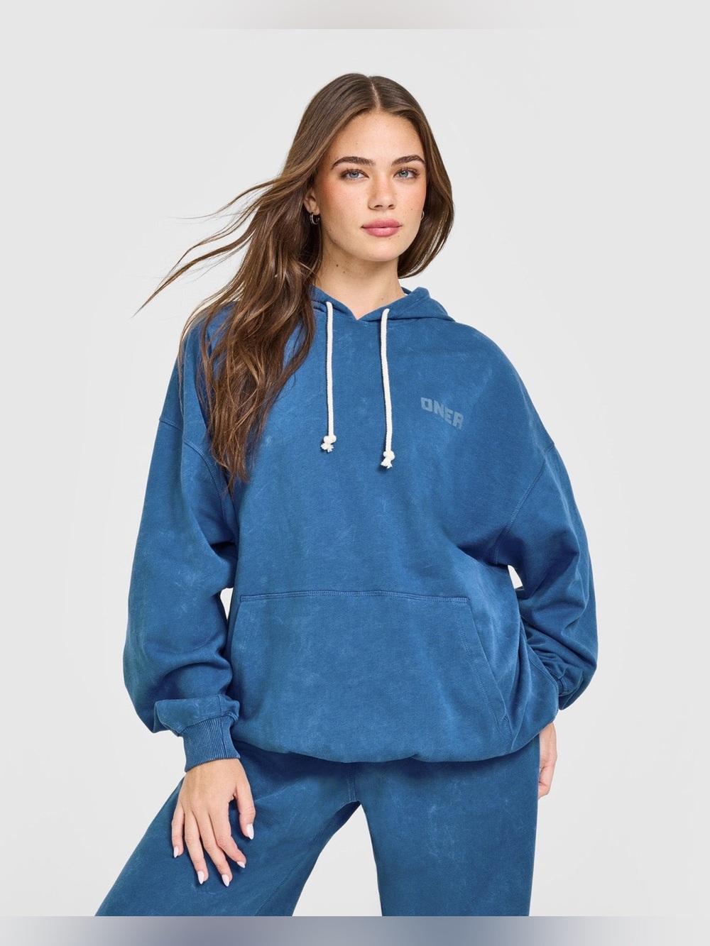 NWOT Oner Active Raw Lounge Oversized Hoodie in Washed Ocean Blue